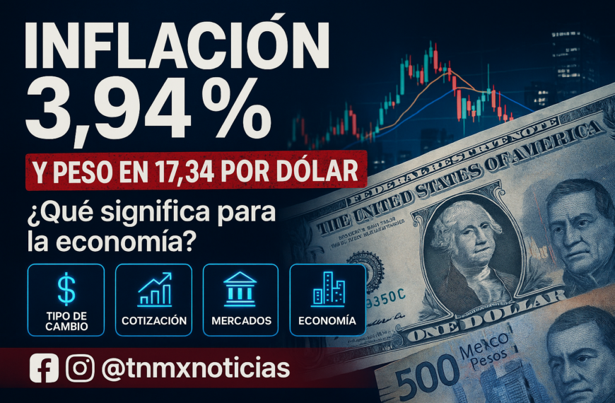 Peso ronda 17.34 por dólar; inflación de mayo cae a 3.94%