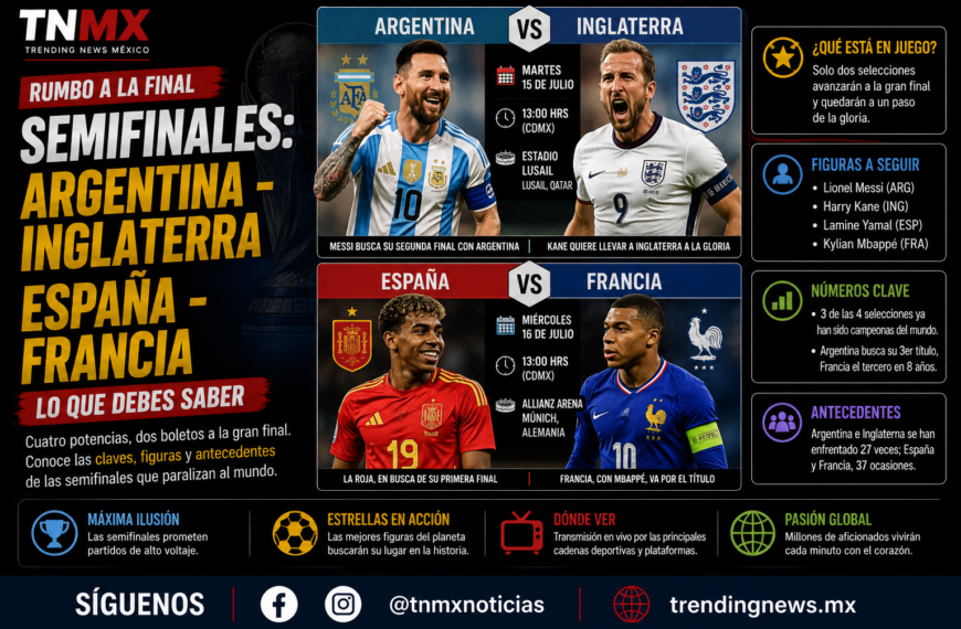 Mundial 2026: Francia-España y Argentina-Inglaterra en semis